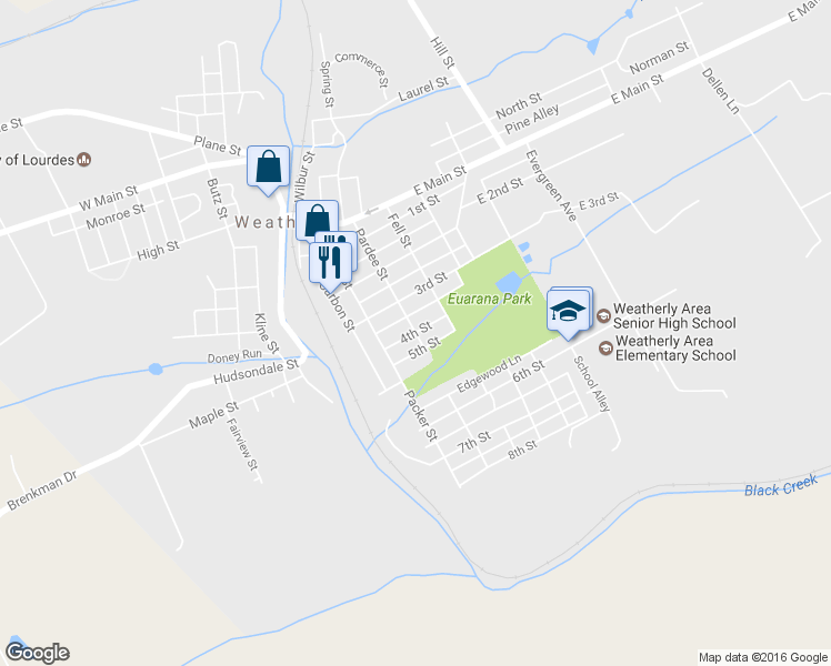 map of restaurants, bars, coffee shops, grocery stores, and more near 4th Street in Weatherly