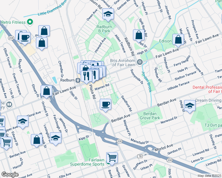 map of restaurants, bars, coffee shops, grocery stores, and more near 24 Randolph Terrace in Fair Lawn