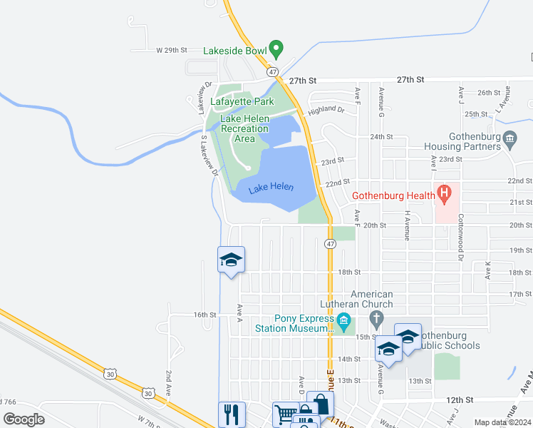 map of restaurants, bars, coffee shops, grocery stores, and more near 211 20th Street in Gothenburg