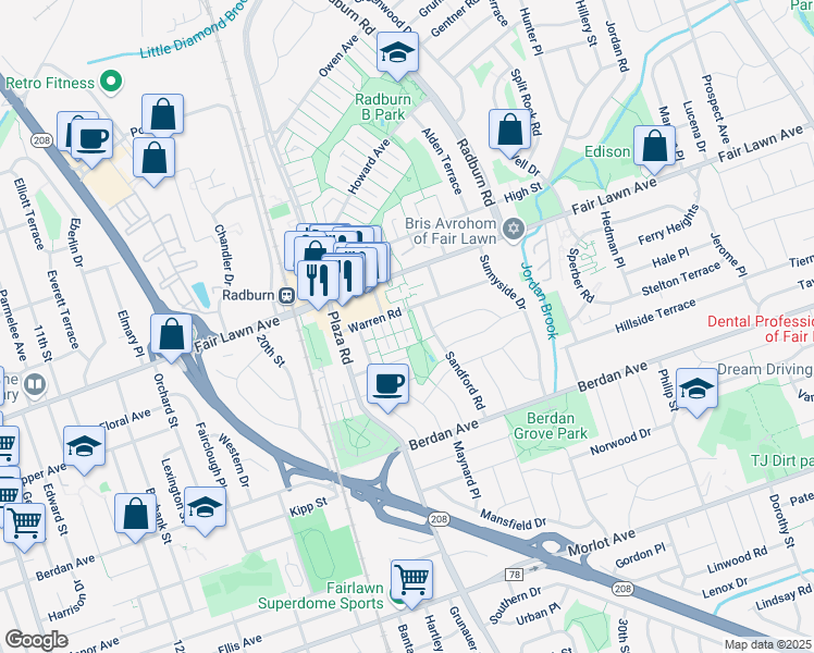 map of restaurants, bars, coffee shops, grocery stores, and more near 24 Randolph Terrace in Fair Lawn