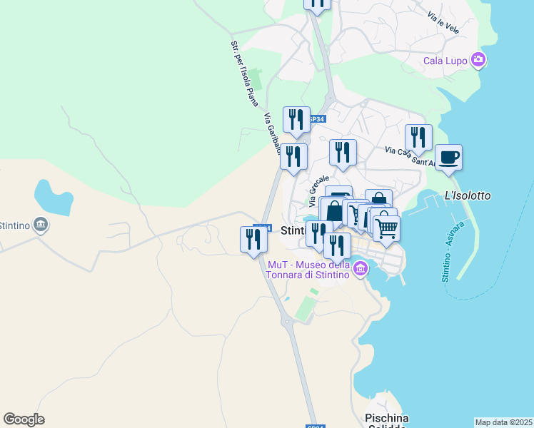 map of restaurants, bars, coffee shops, grocery stores, and more near 37 Strada Provinciale 34 in Provincia di Sassari