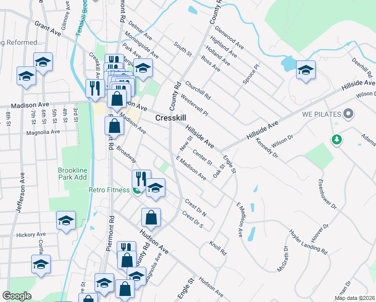 map of restaurants, bars, coffee shops, grocery stores, and more near 187 East Madison Avenue in Cresskill