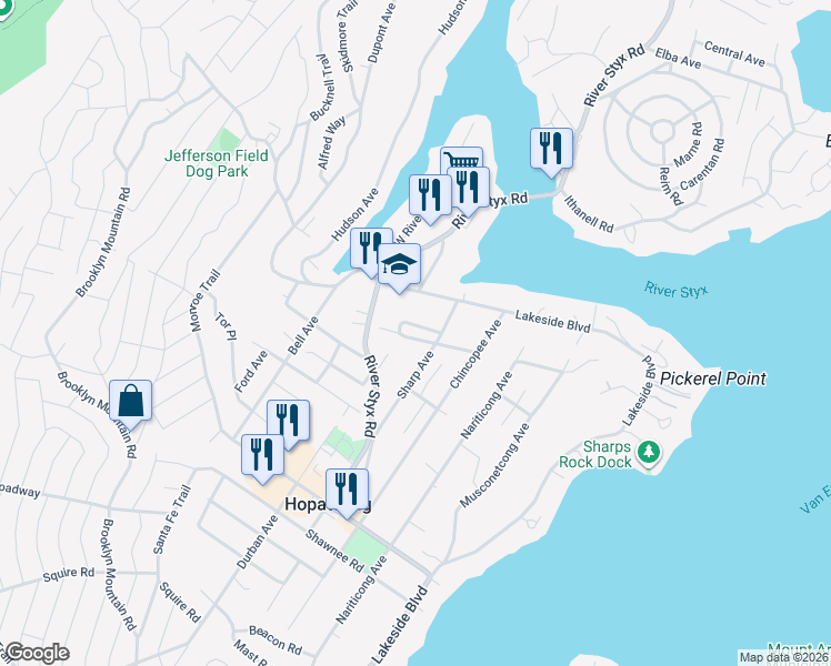 map of restaurants, bars, coffee shops, grocery stores, and more near 146 Sharp Avenue in Hopatcong