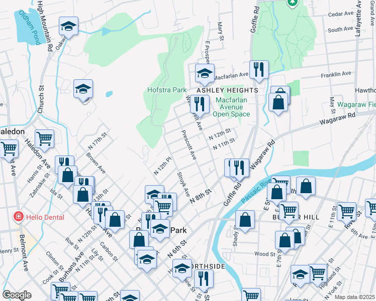map of restaurants, bars, coffee shops, grocery stores, and more near 122 Prescott Avenue in Prospect Park
