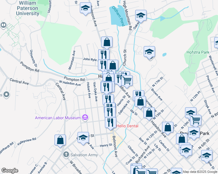map of restaurants, bars, coffee shops, grocery stores, and more near 442 Morrissee Avenue in Haledon