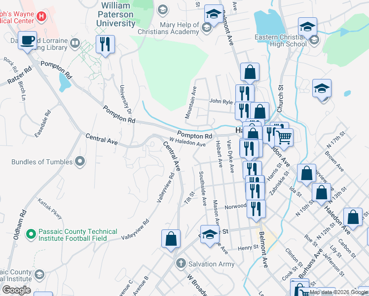 map of restaurants, bars, coffee shops, grocery stores, and more near 21 Al Lyn Court in Haledon