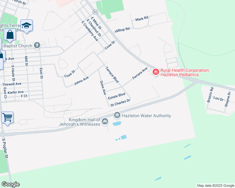 map of restaurants, bars, coffee shops, grocery stores, and more near 108 Estate Boulevard in Hazleton