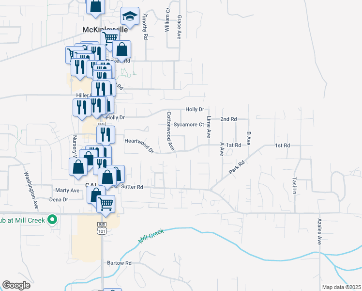 map of restaurants, bars, coffee shops, grocery stores, and more near 1810 Mulberry Street in McKinleyville