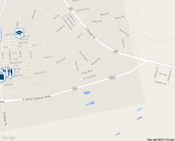 map of restaurants, bars, coffee shops, grocery stores, and more near 108 Estate Boulevard in Hazleton