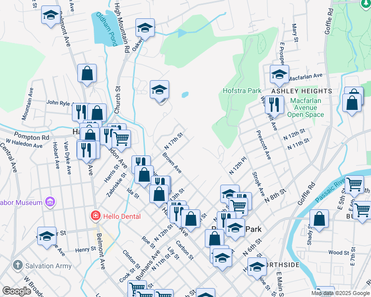 map of restaurants, bars, coffee shops, grocery stores, and more near 96 North 16th Street in Prospect Park