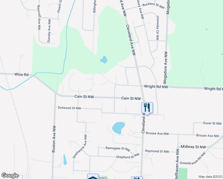 map of restaurants, bars, coffee shops, grocery stores, and more near 3381 Wright Road Northwest in Uniontown