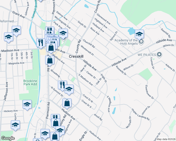 map of restaurants, bars, coffee shops, grocery stores, and more near 77 Hillside Avenue in Cresskill
