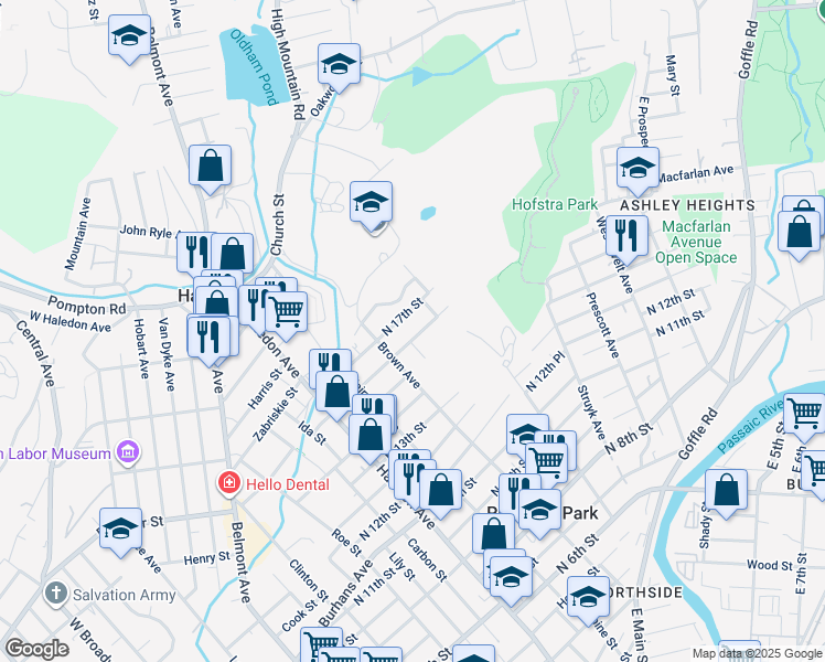 map of restaurants, bars, coffee shops, grocery stores, and more near 85 North 16th Street in Haledon