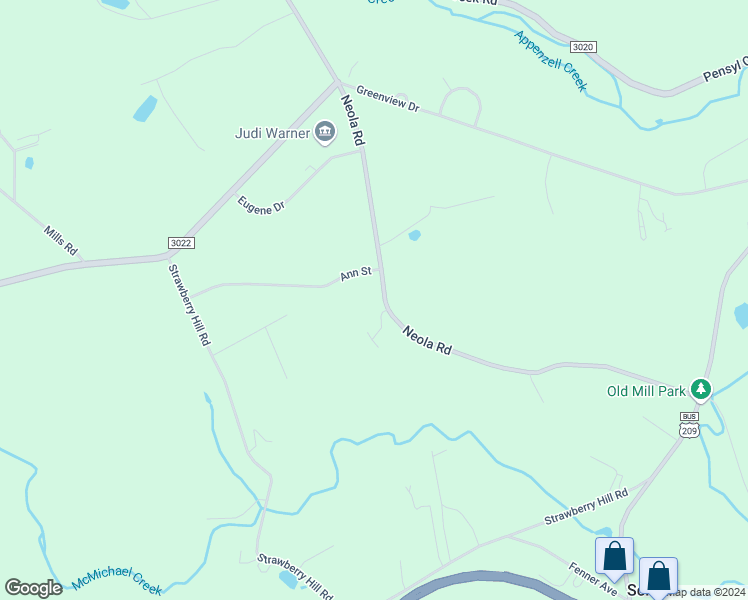 map of restaurants, bars, coffee shops, grocery stores, and more near 5257 Neola Road in Stroudsburg