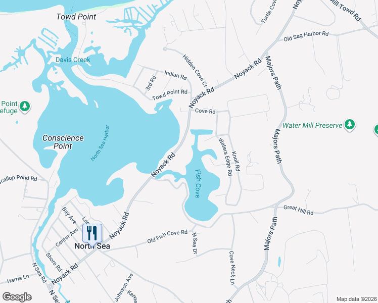 map of restaurants, bars, coffee shops, grocery stores, and more near 475 Noyack Road in Southampton