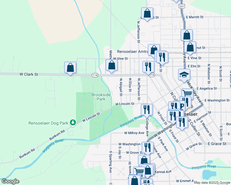 map of restaurants, bars, coffee shops, grocery stores, and more near 520 West Jackson Street in Rensselaer