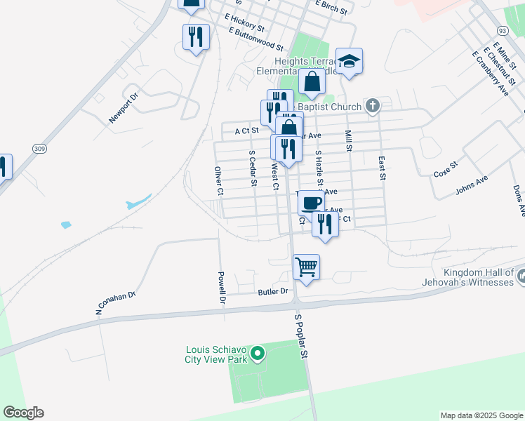 map of restaurants, bars, coffee shops, grocery stores, and more near 211 Kiefer Avenue in Hazleton