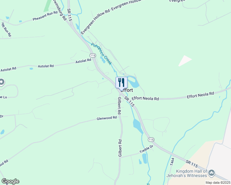 map of restaurants, bars, coffee shops, grocery stores, and more near 2611 Pennsylvania 115 in Effort