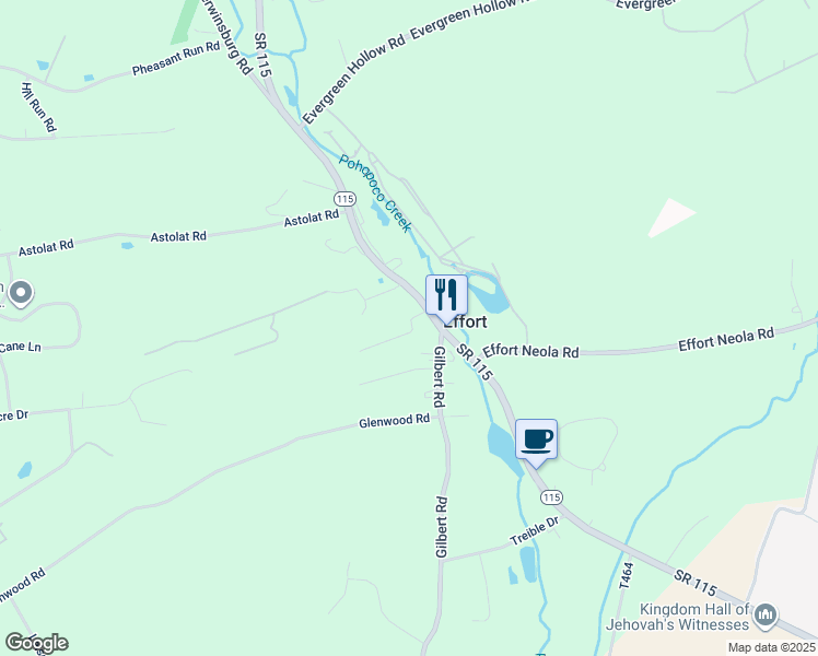 map of restaurants, bars, coffee shops, grocery stores, and more near 110 Heart Lane in Effort
