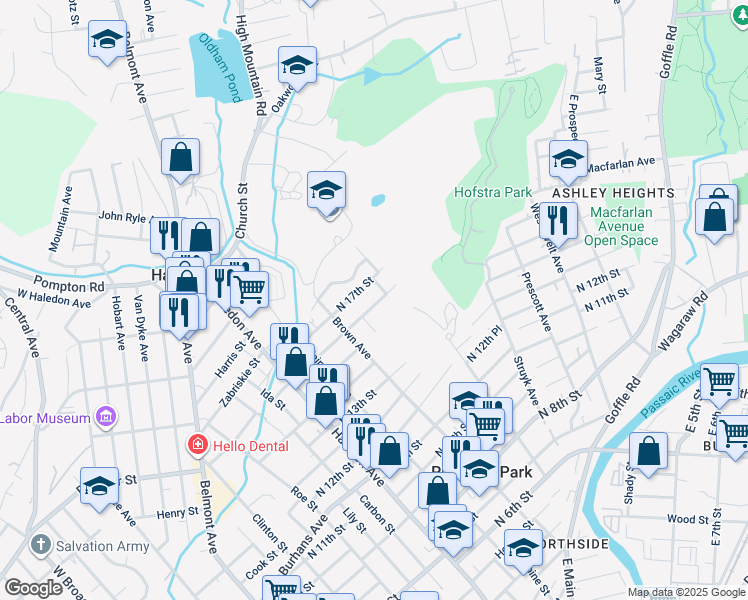 map of restaurants, bars, coffee shops, grocery stores, and more near 111 Kenneth Avenue in Prospect Park