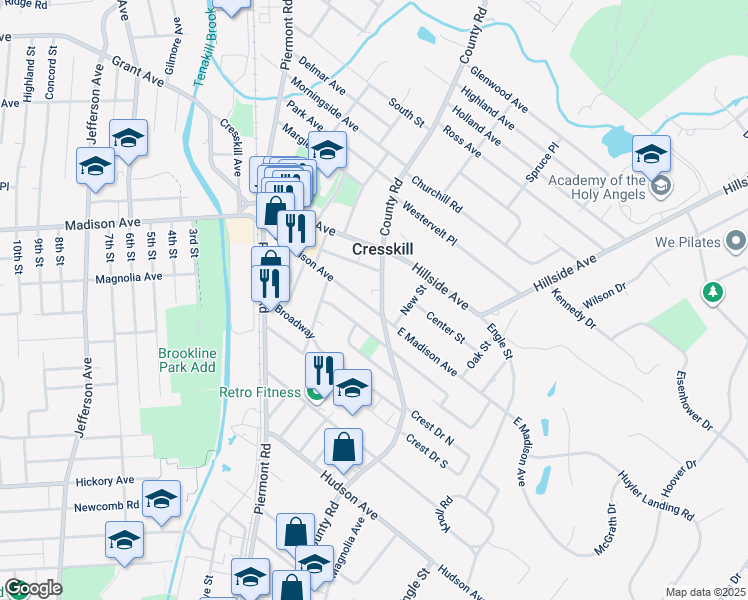 map of restaurants, bars, coffee shops, grocery stores, and more near 135 County Road in Cresskill