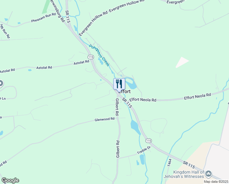 map of restaurants, bars, coffee shops, grocery stores, and more near 2611 Pennsylvania 115 in Effort