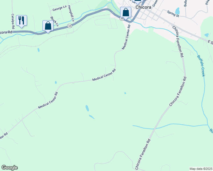 map of restaurants, bars, coffee shops, grocery stores, and more near 160 Medical Center Road in Chicora