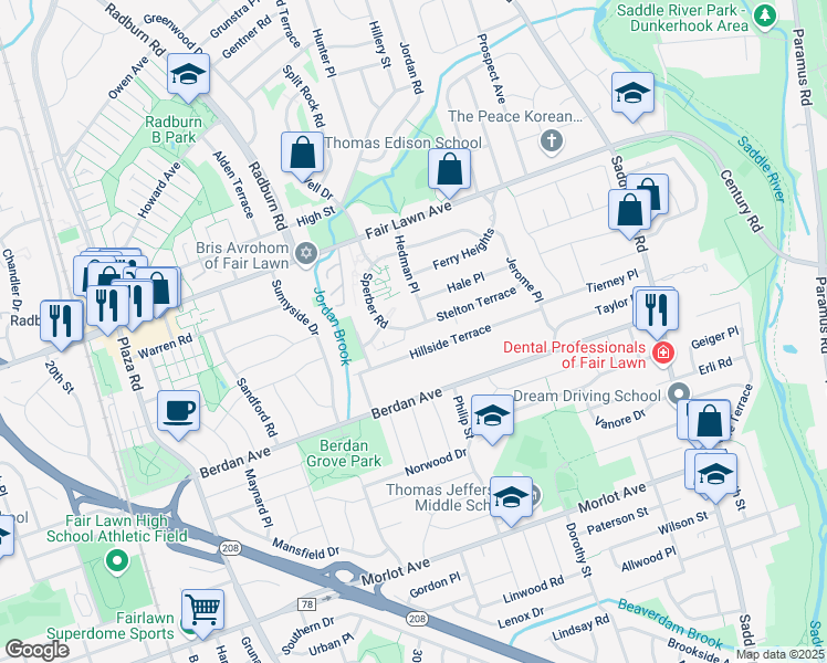 map of restaurants, bars, coffee shops, grocery stores, and more near 13 Sperber Road in Fair Lawn