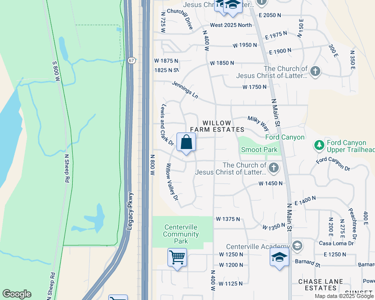 map of restaurants, bars, coffee shops, grocery stores, and more near 1565 North 550 West in Centerville