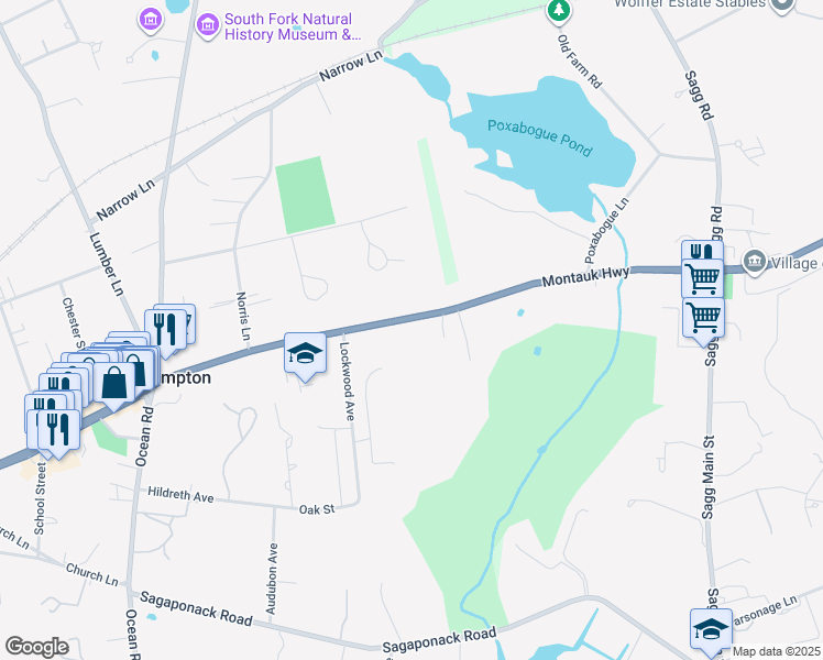 map of restaurants, bars, coffee shops, grocery stores, and more near 2803 Montauk Highway in East Hampton