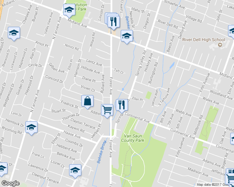 map of restaurants, bars, coffee shops, grocery stores, and more near 22 Clarkson Court in Paramus