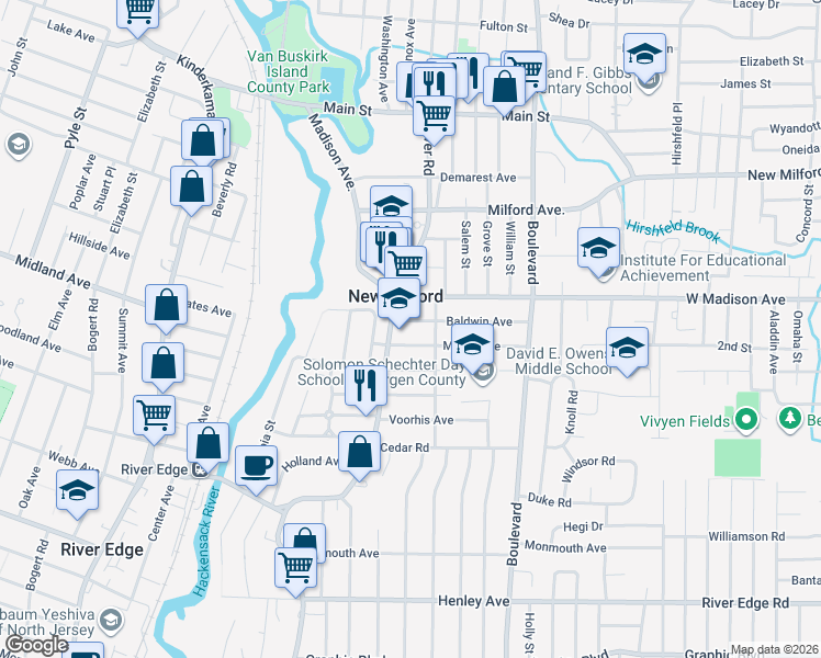 map of restaurants, bars, coffee shops, grocery stores, and more near 222 Baldwin Avenue in New Milford