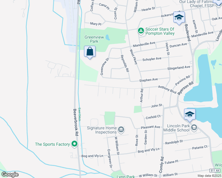 map of restaurants, bars, coffee shops, grocery stores, and more near 53 Anthony Boulevard in Lincoln Park