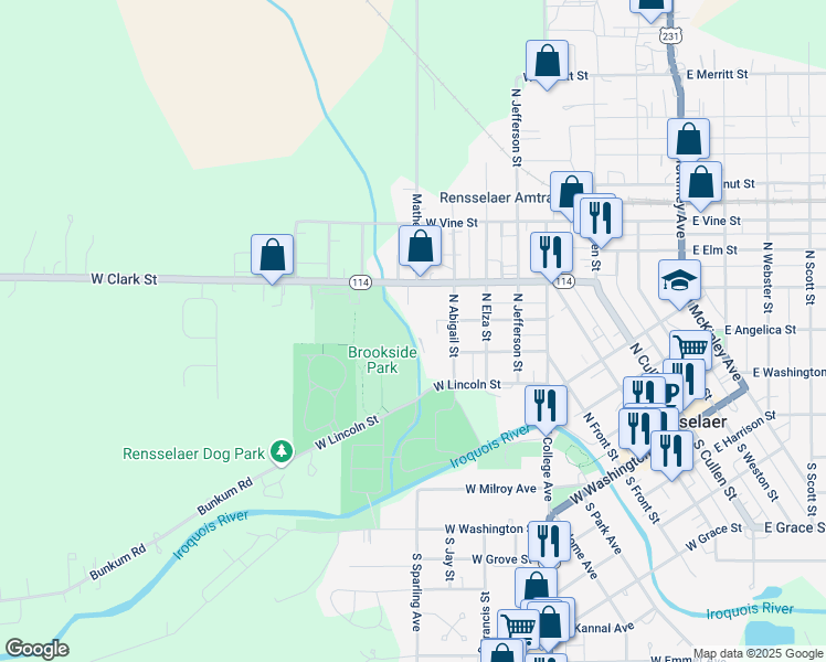 map of restaurants, bars, coffee shops, grocery stores, and more near 520 West Jackson Street in Rensselaer