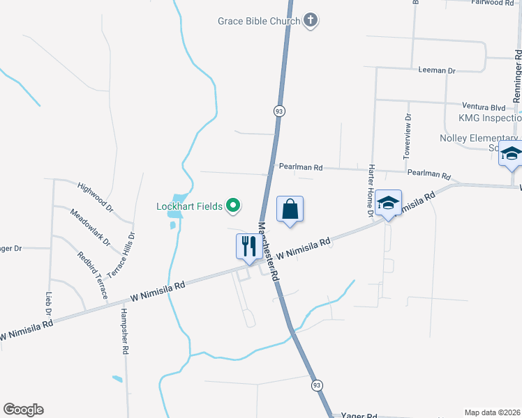 map of restaurants, bars, coffee shops, grocery stores, and more near 6090 Manchester Road in Akron