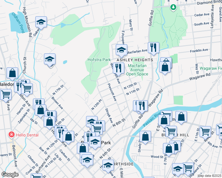map of restaurants, bars, coffee shops, grocery stores, and more near 134 Prescott Avenue in Prospect Park