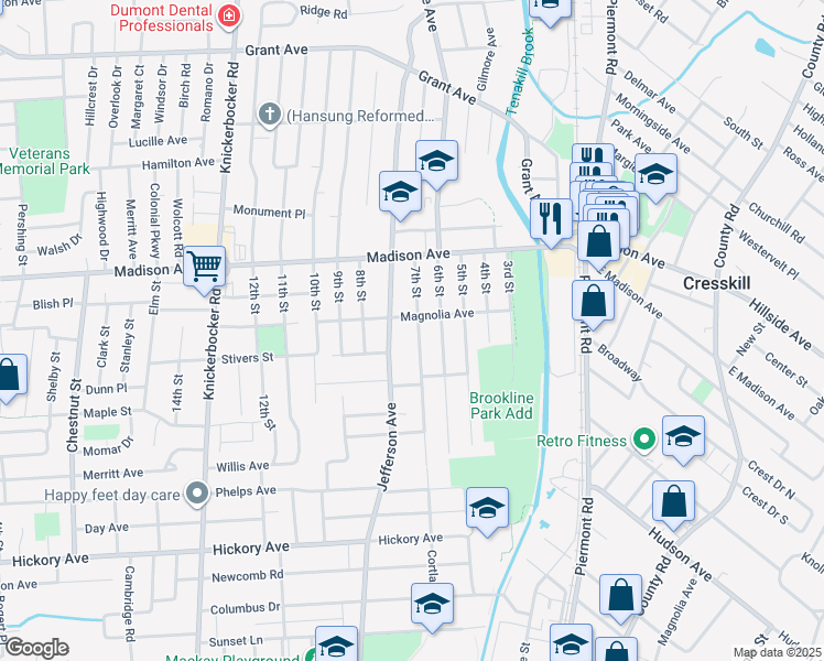 map of restaurants, bars, coffee shops, grocery stores, and more near 120 Magnolia Avenue in Cresskill