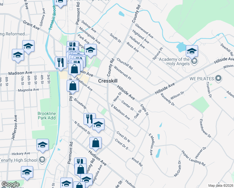 map of restaurants, bars, coffee shops, grocery stores, and more near 37 New Street in Cresskill