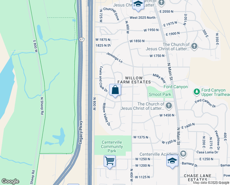 map of restaurants, bars, coffee shops, grocery stores, and more near 1565 North 550 West in Centerville