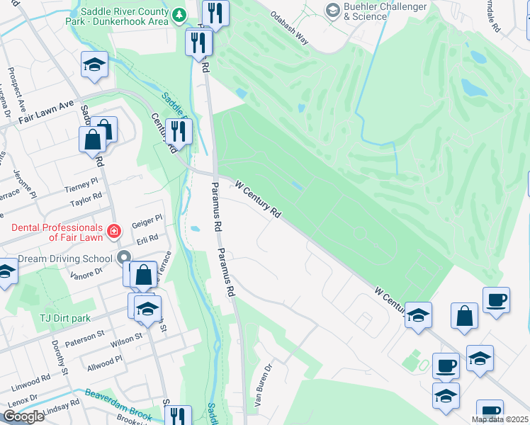 map of restaurants, bars, coffee shops, grocery stores, and more near 116 White Pine Court in Paramus
