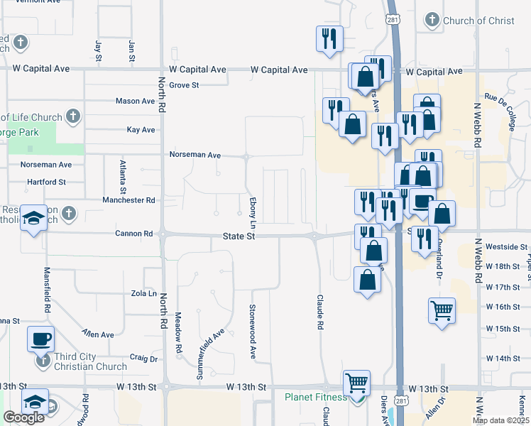 map of restaurants, bars, coffee shops, grocery stores, and more near 1911 Imperial Place in Grand Island