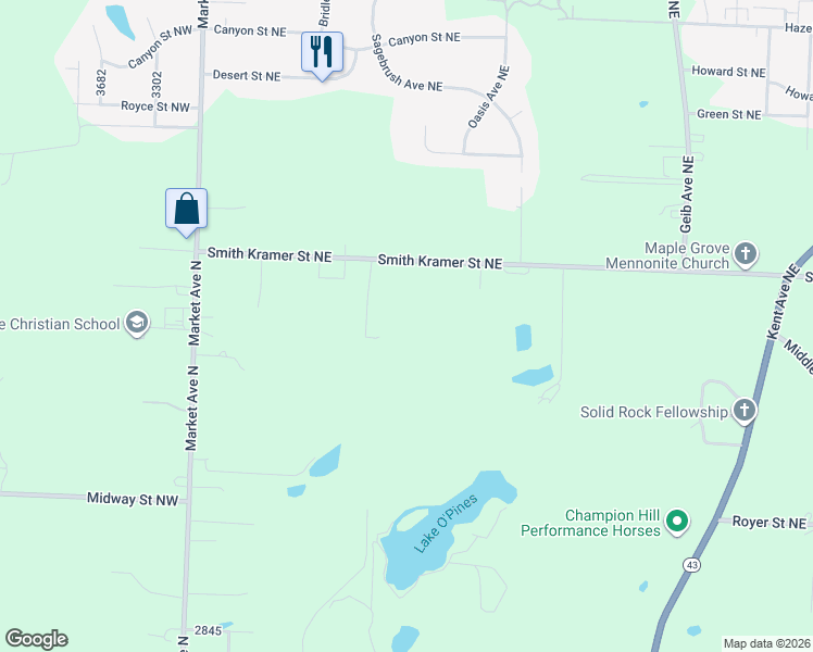 map of restaurants, bars, coffee shops, grocery stores, and more near 1420 Smith Kramer St NE in Hartville