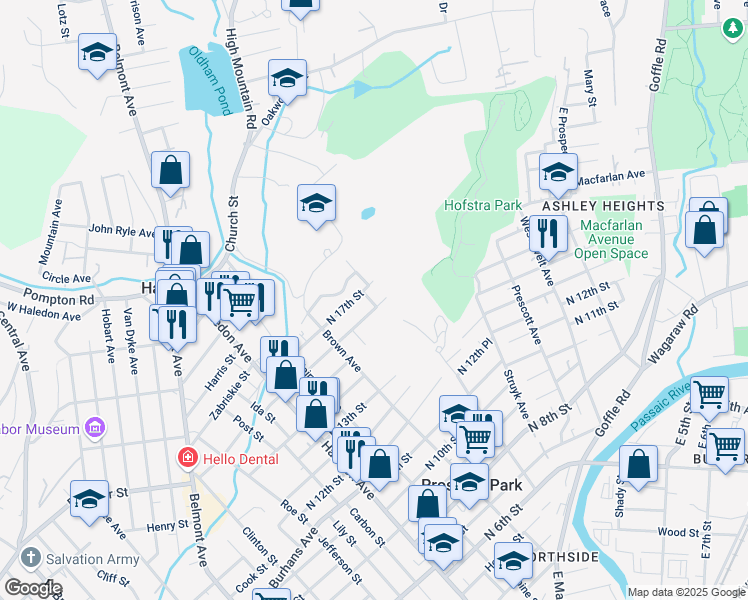 map of restaurants, bars, coffee shops, grocery stores, and more near 111 Kenneth Avenue in Prospect Park