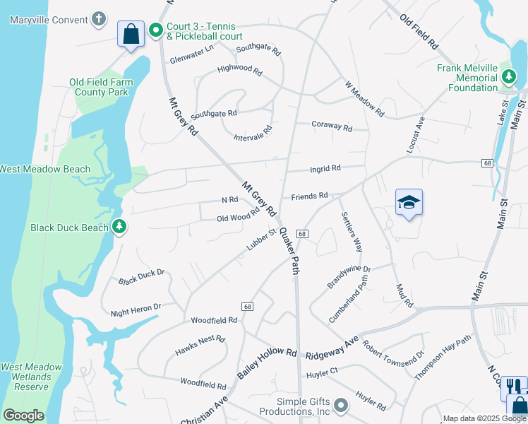 map of restaurants, bars, coffee shops, grocery stores, and more near 4 Mount Grey Road in Stony Brook