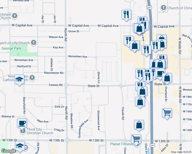 map of restaurants, bars, coffee shops, grocery stores, and more near 1911 Imperial Place in Grand Island