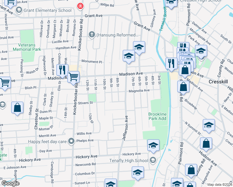 map of restaurants, bars, coffee shops, grocery stores, and more near 152 Magnolia Avenue in Cresskill