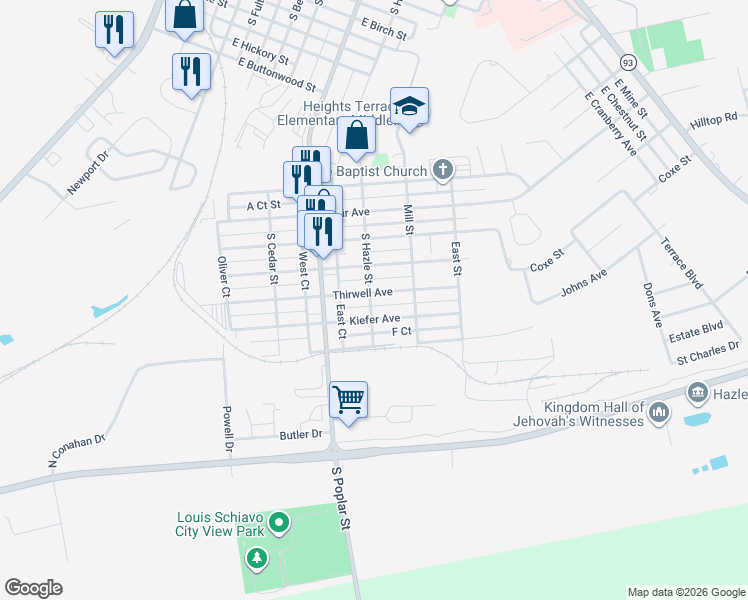 map of restaurants, bars, coffee shops, grocery stores, and more near 400 Thirwell Avenue in Hazleton