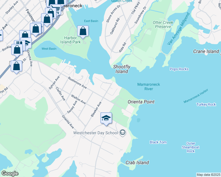 map of restaurants, bars, coffee shops, grocery stores, and more near 520 Bleeker Avenue in Mamaroneck
