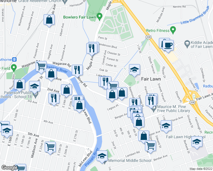map of restaurants, bars, coffee shops, grocery stores, and more near 6-06 Cross Meadows in Fair Lawn