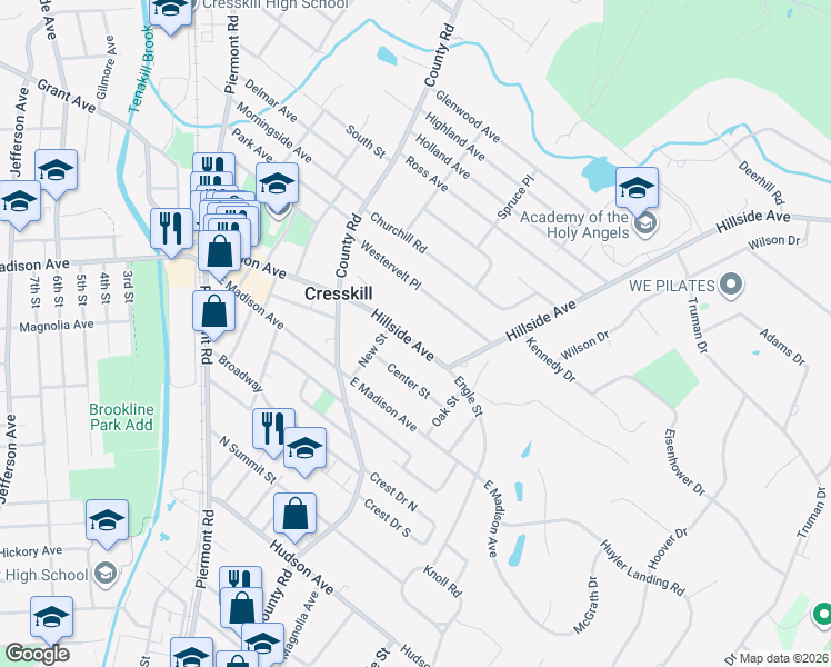 map of restaurants, bars, coffee shops, grocery stores, and more near 77 Hillside Avenue in Cresskill